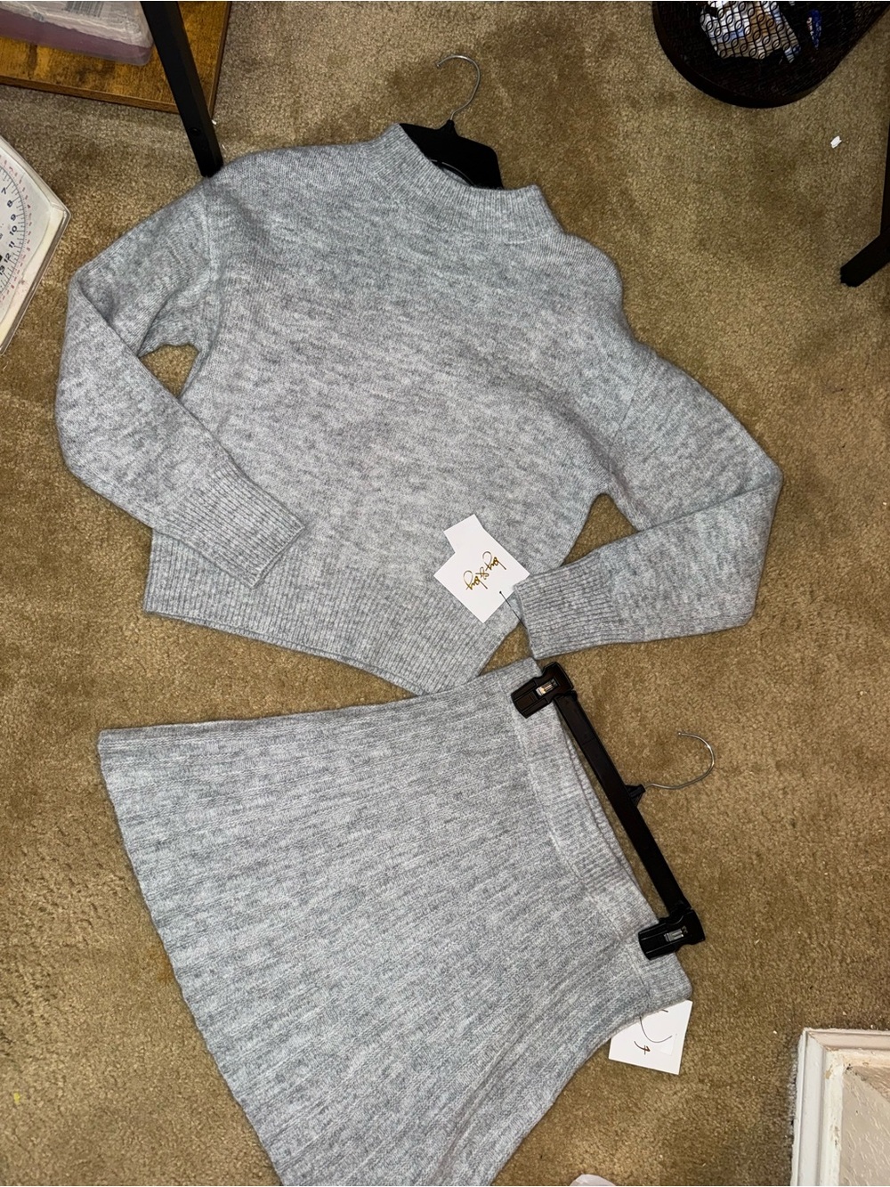 Junior’s By & By Light Gray Knit Two-Piece Skirt Set